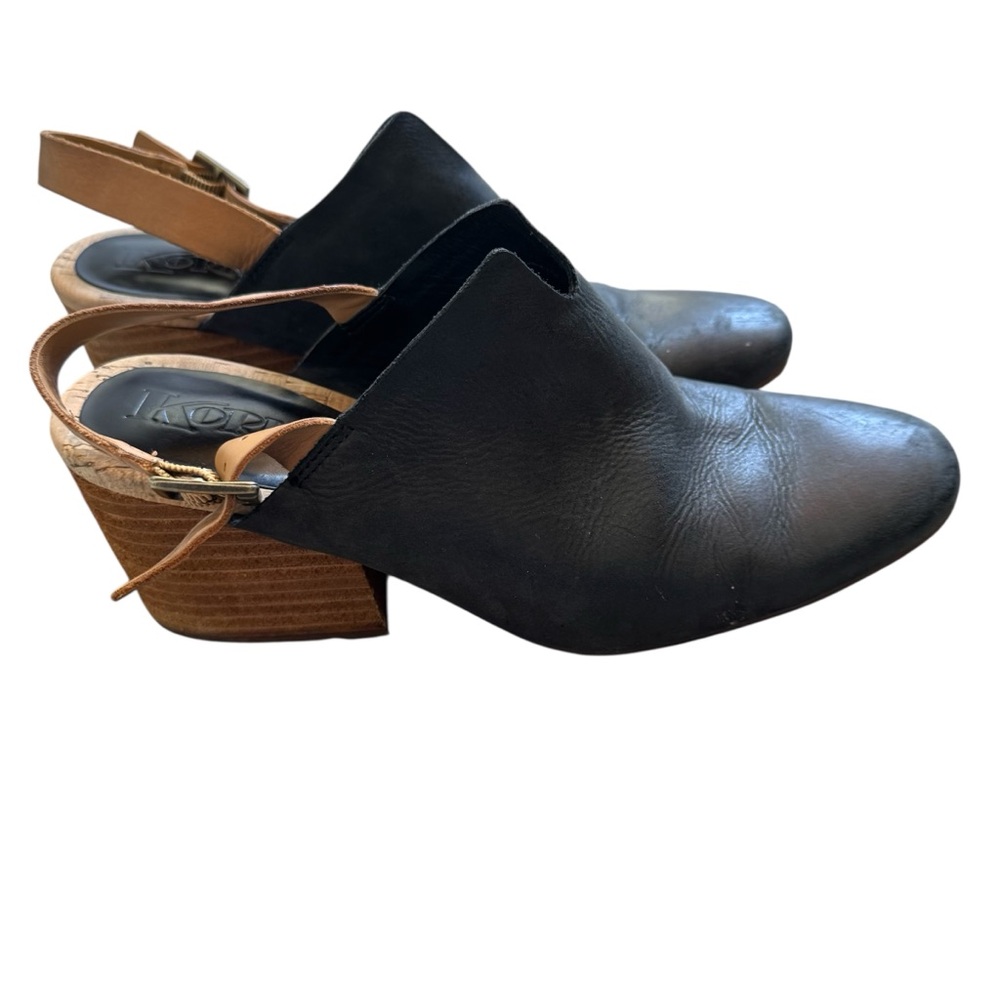 Korks Kork Ease Rayleigh Slingback Block Heel Clogs Black Leather 7.5